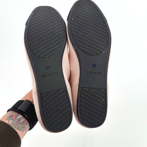 Rothys Womens The Square Flats In Rosewater Size 9 Pink/Black Comfort Preppy - Picture 7 of 8